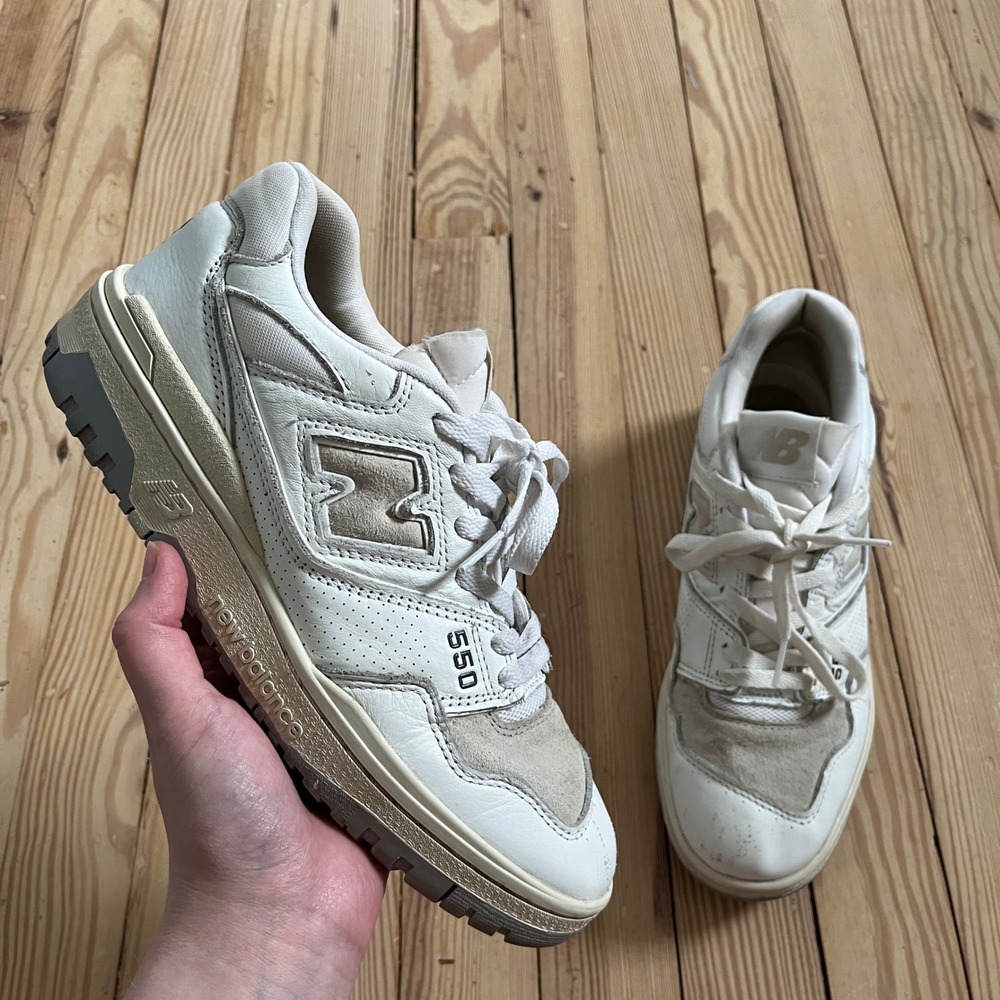 New Balance 550 Sea Salt White Leather Sneakers BB550LWT Mens 8‎ Womens 9.5 wide